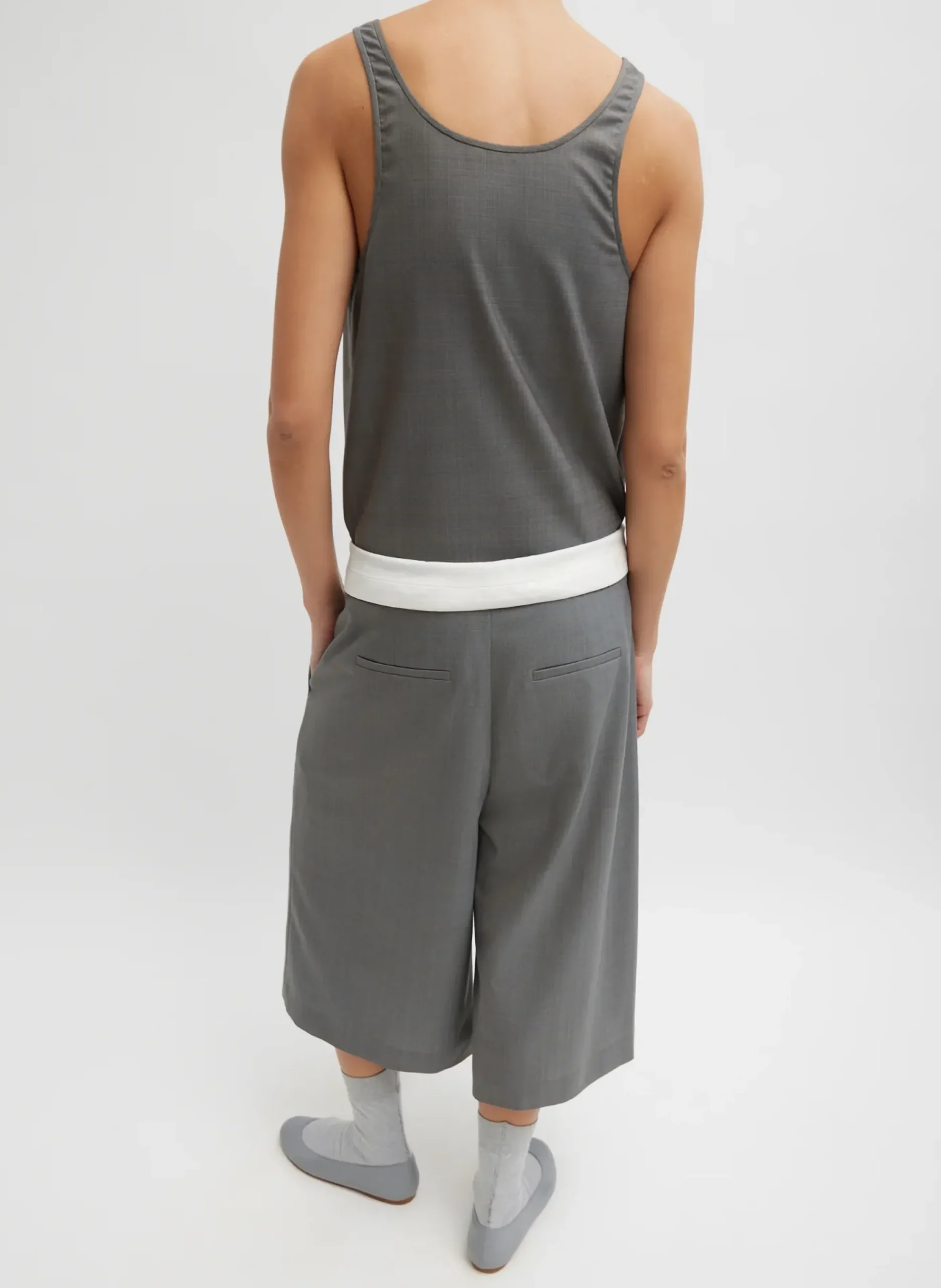 Tibi Grant Suiting Fold Over Long Short Grey Multi