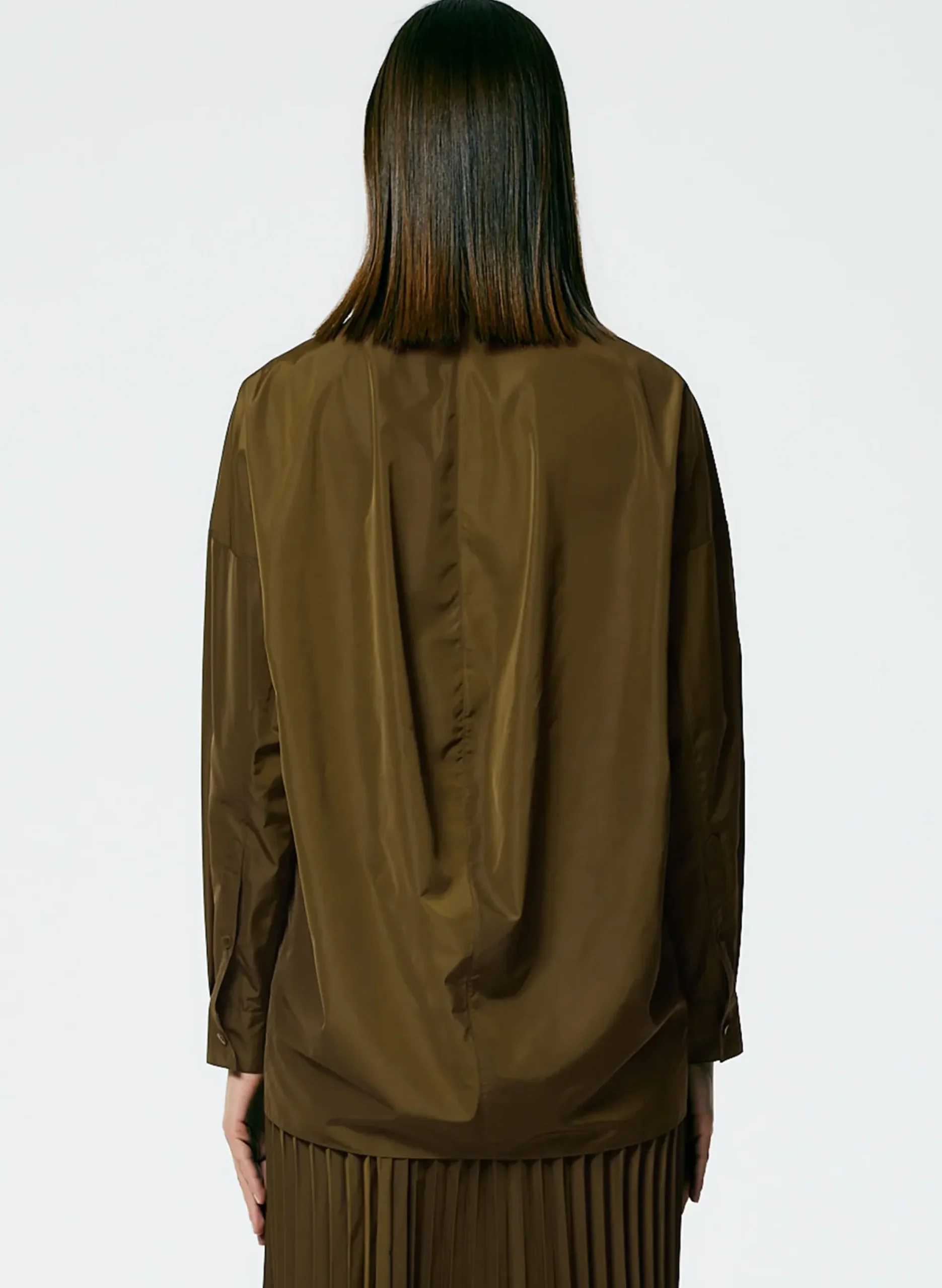Tibi Italian Sporty Nylon Cowl Neck Top Wood