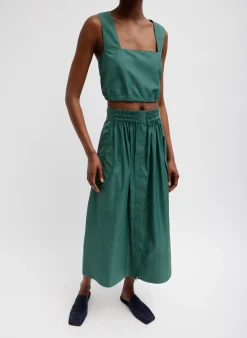 Hot Tibi Italian Sporty Nylon Cropped Square Neck Top Dark Hunter Green