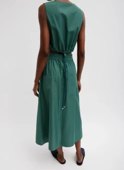 Hot Tibi Italian Sporty Nylon Cropped Square Neck Top Dark Hunter Green