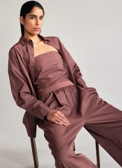 Outlet Tibi Italian Sporty Nylon Shirt With Cocoon Back Cinnamon