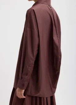 Outlet Tibi Italian Sporty Nylon Shirt With Cocoon Back Cinnamon