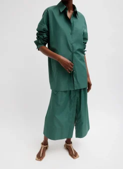 Online Tibi Italian Sporty Nylon Shirt With Cocoon Back Dark Hunter Green