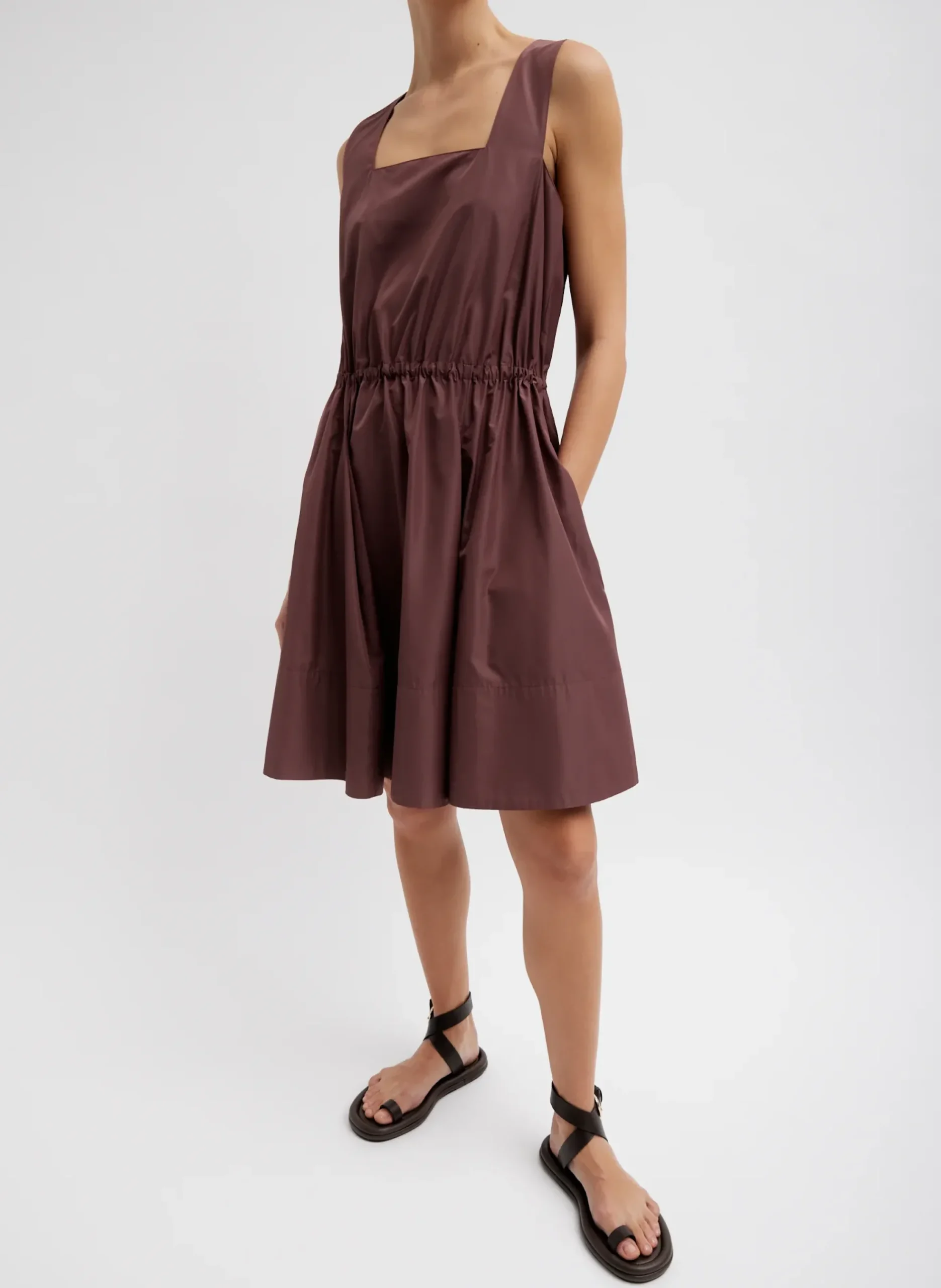 New Tibi Italian Sporty Nylon Short Tank Dress Cinnamon
