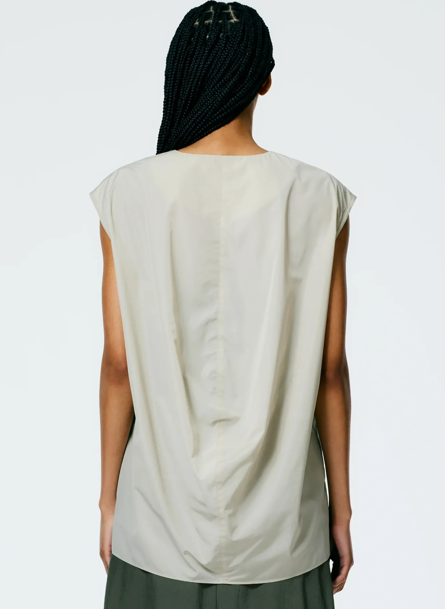 Tibi Italian Sporty Nylon Sleeveless V-Neck Top Ash