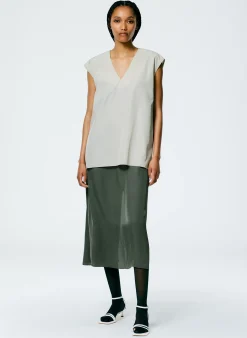 Tibi Italian Sporty Nylon Sleeveless V-Neck Top Ash