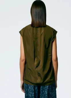 Sale Tibi Italian Sporty Nylon Sleeveless V-Neck Top Wood