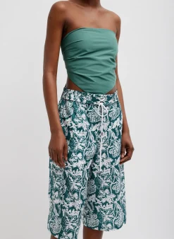 New Tibi Italian Sporty Nylon Strapless Bandeau Dark Hunter Green