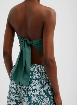 New Tibi Italian Sporty Nylon Strapless Bandeau Dark Hunter Green