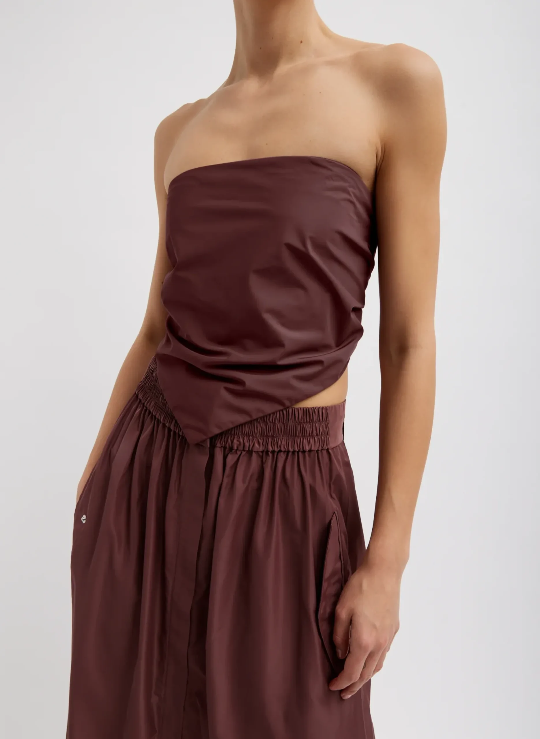 Outlet Tibi Italian Sporty Nylon Strapless Bandeau Cinnamon