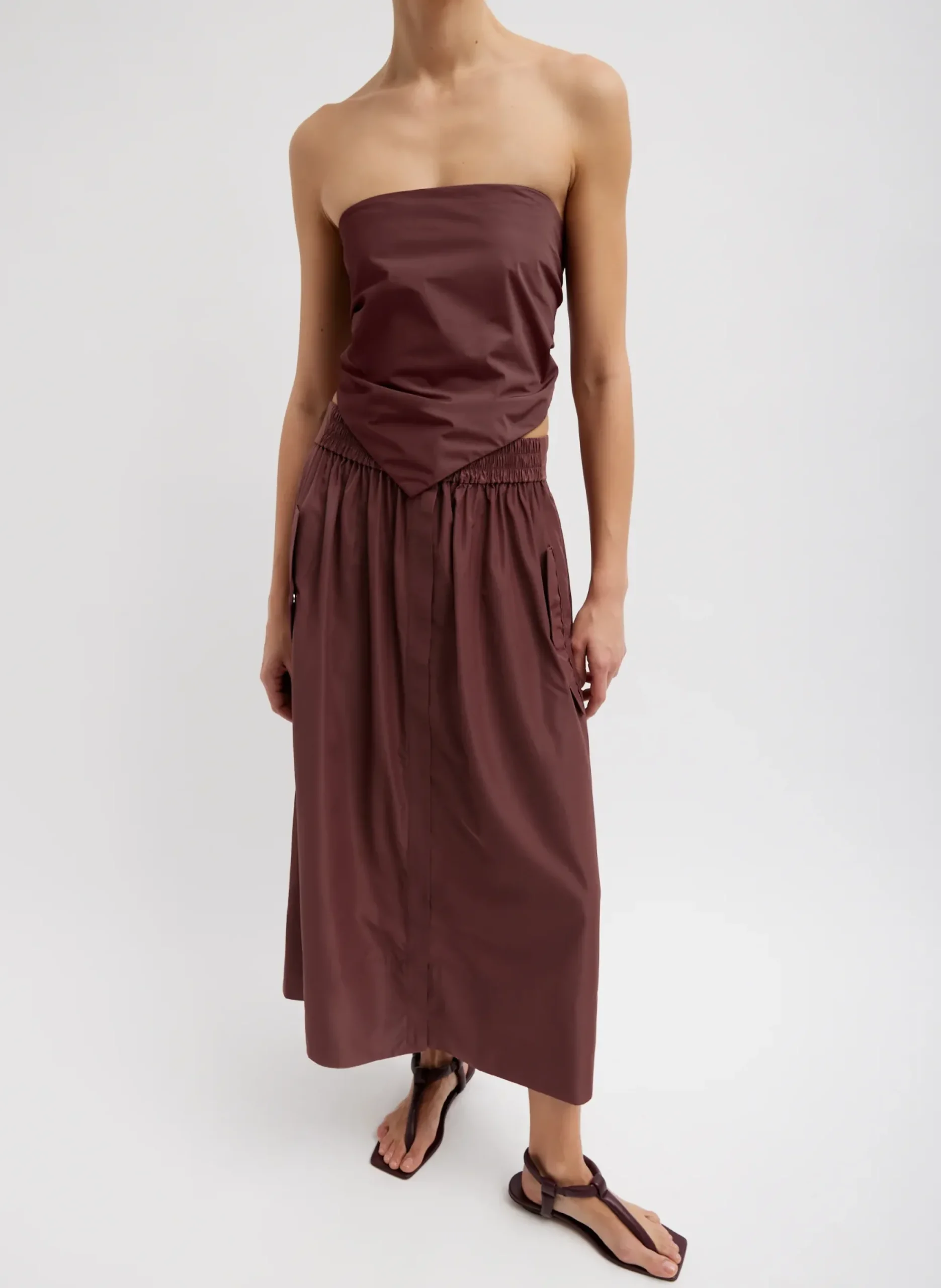 Outlet Tibi Italian Sporty Nylon Strapless Bandeau Cinnamon