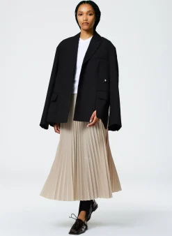 Discount Tibi Italian Sporty Nylon Sunray Pleated Pull On Skirt Ash