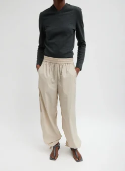 Outlet Tibi Italian Sporty Nylon Wide Leg Pull On Pant Ash