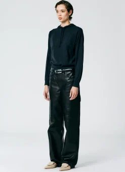 Clearance Tibi Leather Slouchy Carpenter Pant Black