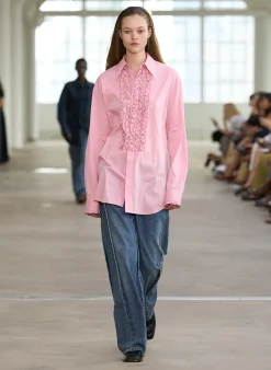 Discount Tibi Light Weight Cotton Nylon Easy Tuxedo Shirt Pink