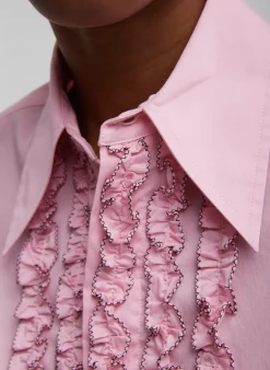 Discount Tibi Light Weight Cotton Nylon Easy Tuxedo Shirt Pink