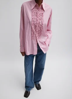 Discount Tibi Light Weight Cotton Nylon Easy Tuxedo Shirt Pink