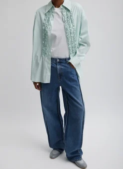 New Tibi Light Weight Cotton Nylon Easy Tuxedo Shirt Mint