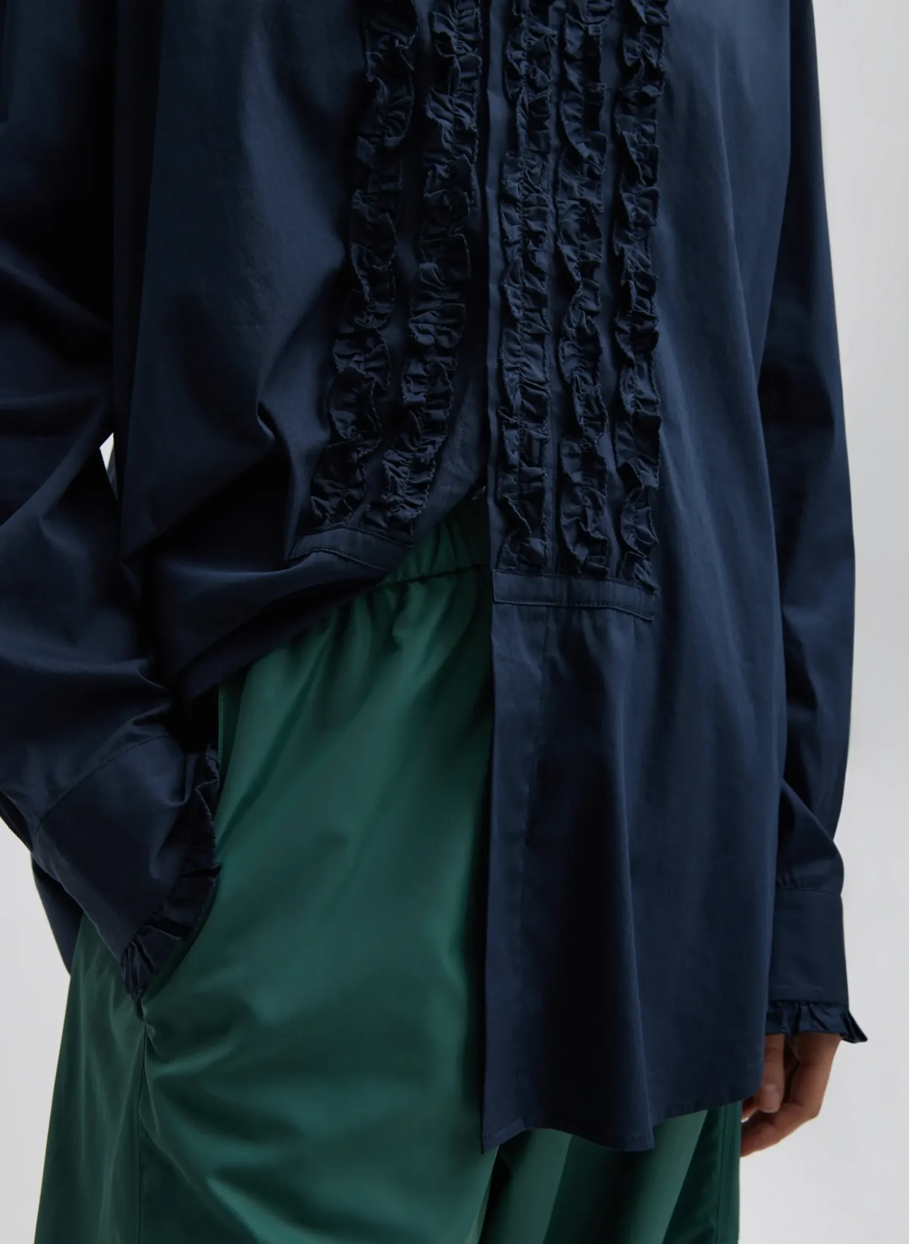 Sale Tibi Light Weight Cotton Nylon Easy Tuxedo Shirt Midnight Navy