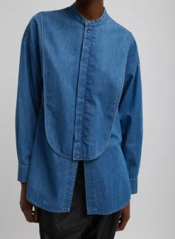 Sale Tibi Light Weight Stone Wash Denim Tuxedo Shirt Denim Blue