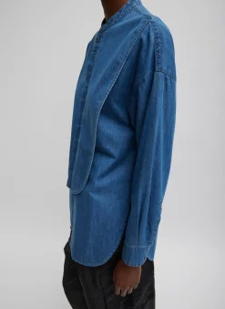 Sale Tibi Light Weight Stone Wash Denim Tuxedo Shirt Denim Blue