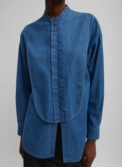 Sale Tibi Light Weight Stone Wash Denim Tuxedo Shirt Denim Blue