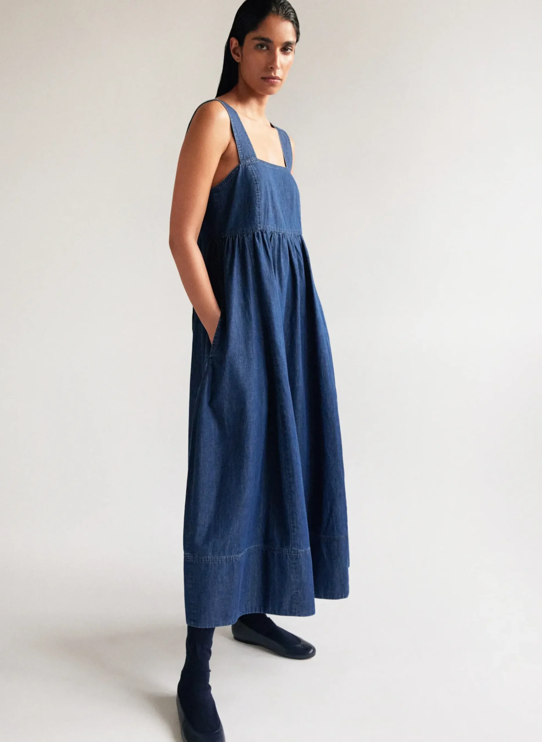 Tibi Light Weight Stone Wash Sculpted Dress Dark Enzyme Wash