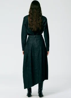 Best Tibi Light Weight Stone Washed Denim Asymmetrical Balloon Skirt - Regular Black