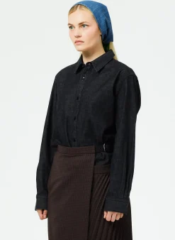 Online Tibi Light Weight Stone Washed Denim Charlie Slim Shirt Black