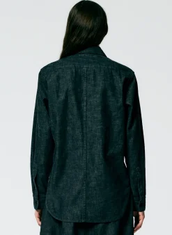 Online Tibi Light Weight Stone Washed Denim Charlie Slim Shirt Black