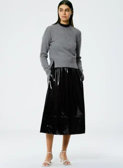 Tibi Light Weight Stretch Patent Smocking Waistband Full Skirt Black