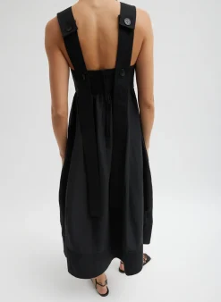 New Tibi Linen Cotton Voile Sculpted Dress Black