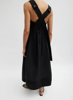 New Tibi Linen Cotton Voile Sculpted Dress Black
