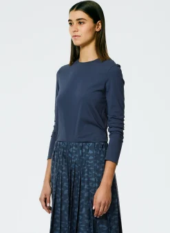 Clearance Tibi Long Sleeve Fitted T-Shirt Navy Fog