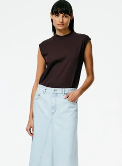 Outlet Tibi Mock Neck Sleeveless T-Shirt Brown