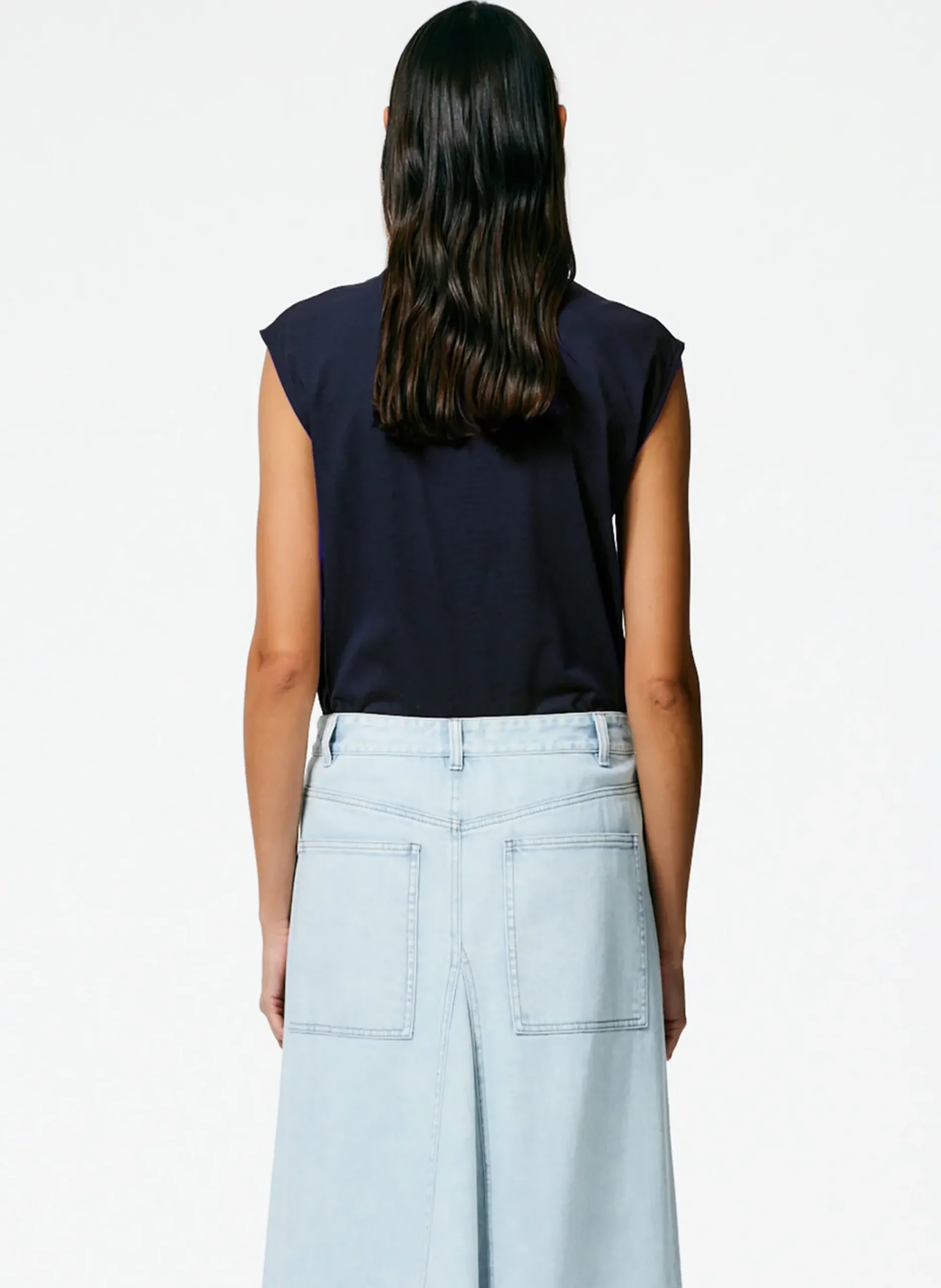New Tibi Mock Neck Sleeveless T-Shirt Navy