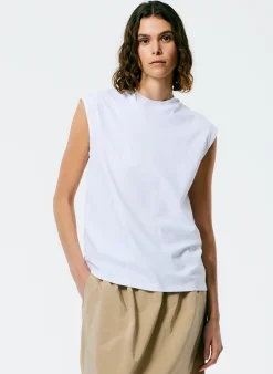 Discount Tibi Mock Neck Sleeveless T-Shirt White