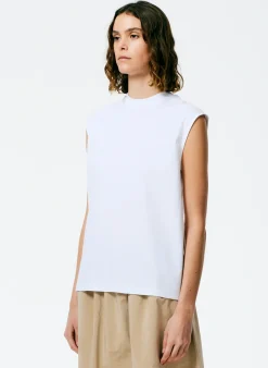 Discount Tibi Mock Neck Sleeveless T-Shirt White