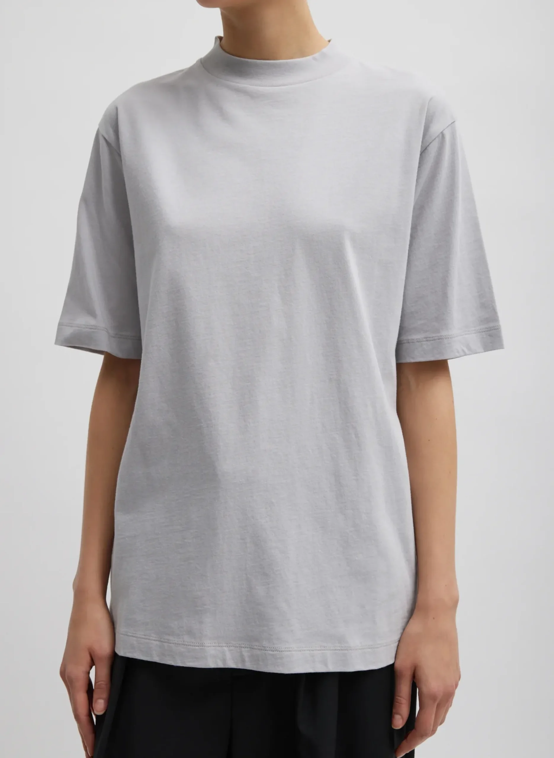 Tibi Mock Neck Unisex T-Shirt Greystone