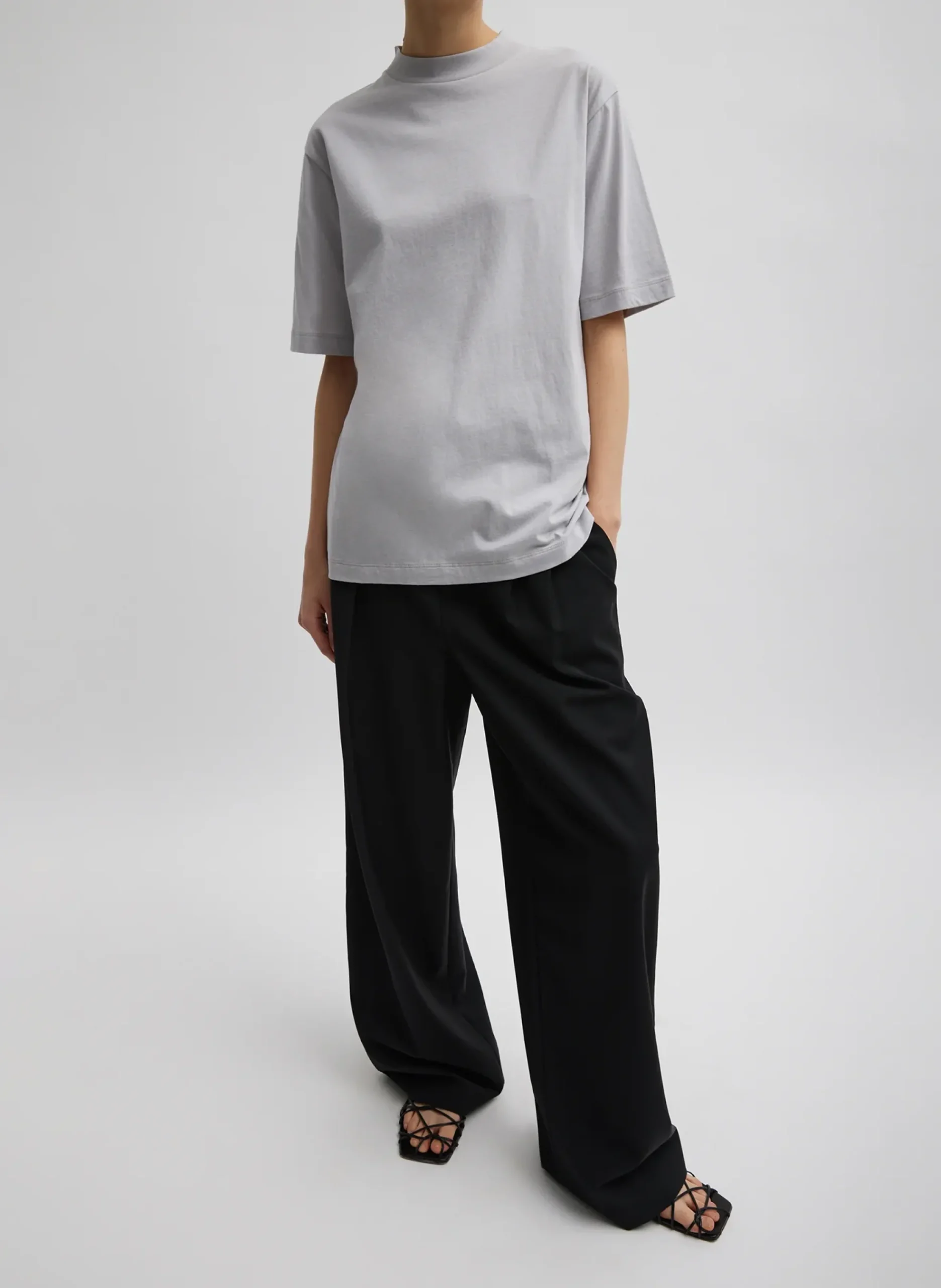 Tibi Mock Neck Unisex T-Shirt Greystone