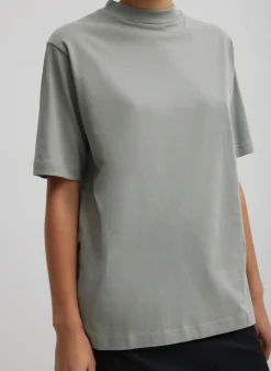 Outlet Tibi Mock Neck Unisex T-Shirt Pumice Grey