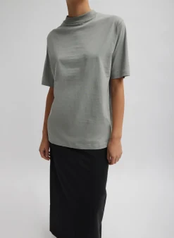 Outlet Tibi Mock Neck Unisex T-Shirt Pumice Grey