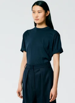 New Tibi Mock Neck Unisex T-Shirt Navy