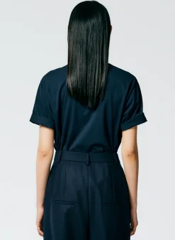 New Tibi Mock Neck Unisex T-Shirt Navy