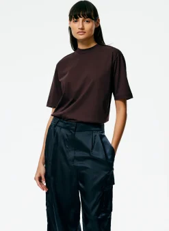 Clearance Tibi Mock Neck Unisex T-Shirt Brown