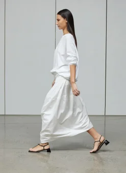 Discount Tibi Nylon Asymmetrical Balloon Skirt White