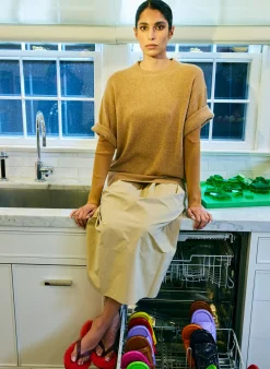 Tibi Nylon Pull On Full Skirt Tan