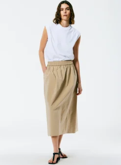 Tibi Nylon Pull On Full Skirt Tan