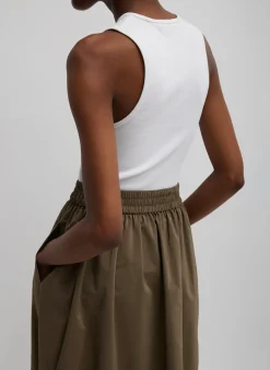 New Tibi Nylon Pull On Full Skirt Dark Taupe