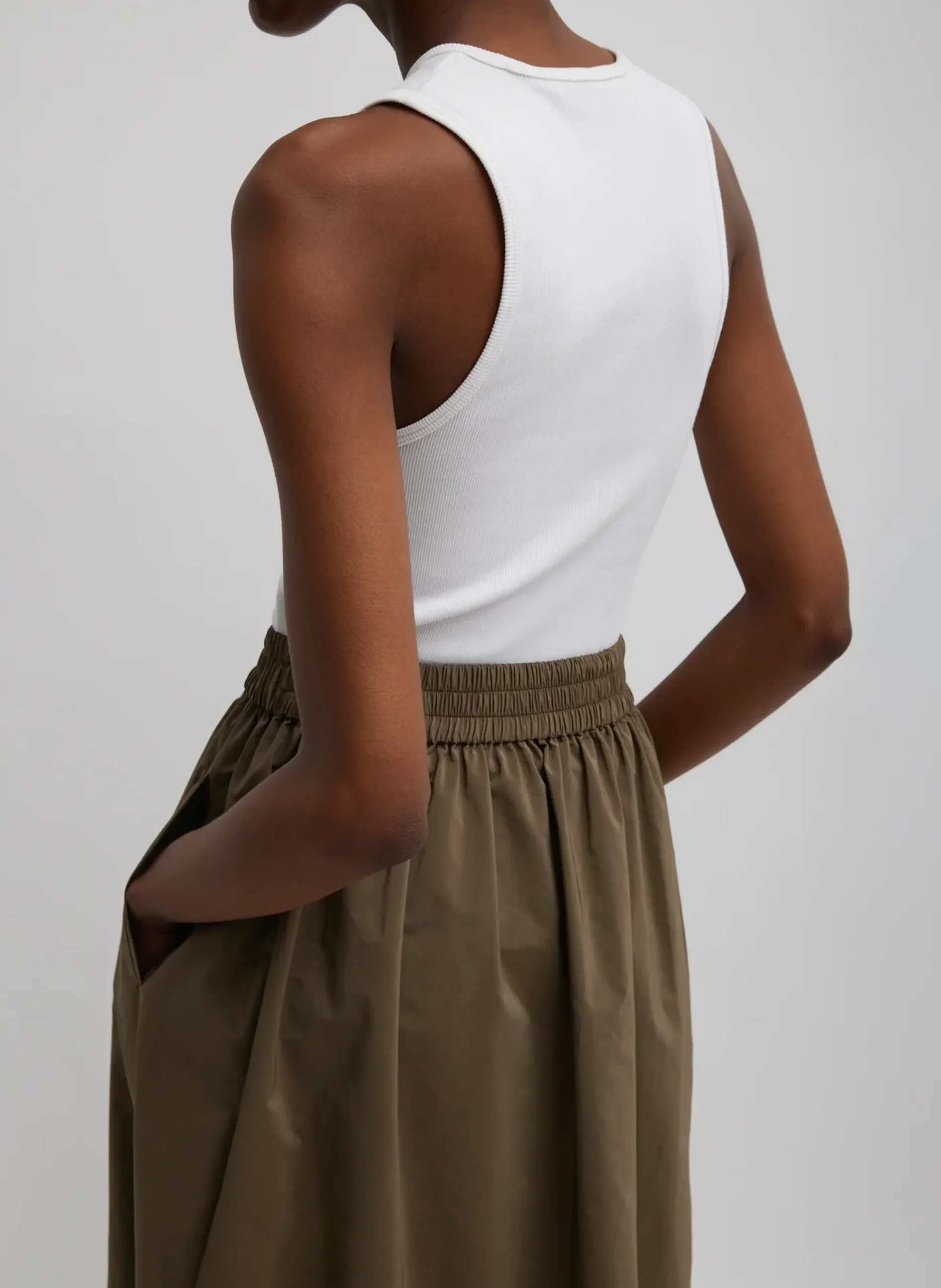 New Tibi Nylon Pull On Full Skirt Dark Taupe